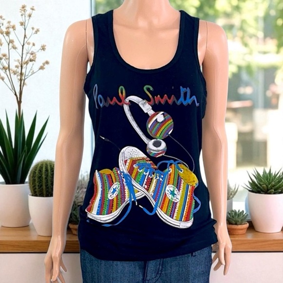 Paul Smith Women’s Black with Signature Stripe Rhinestone Chuck Taylor Tank Top - Picture 5 of 16